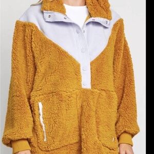Free People Movement Cozy Sherpa Pullover Jacket - Mustard & Light Gray